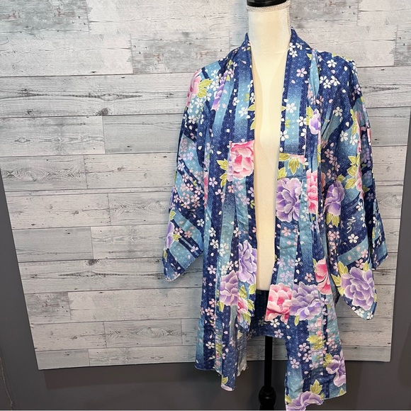Midori International Co Japanese Kimono Boho Floral Print Open Cardigan Size L - Picture 1 of 10